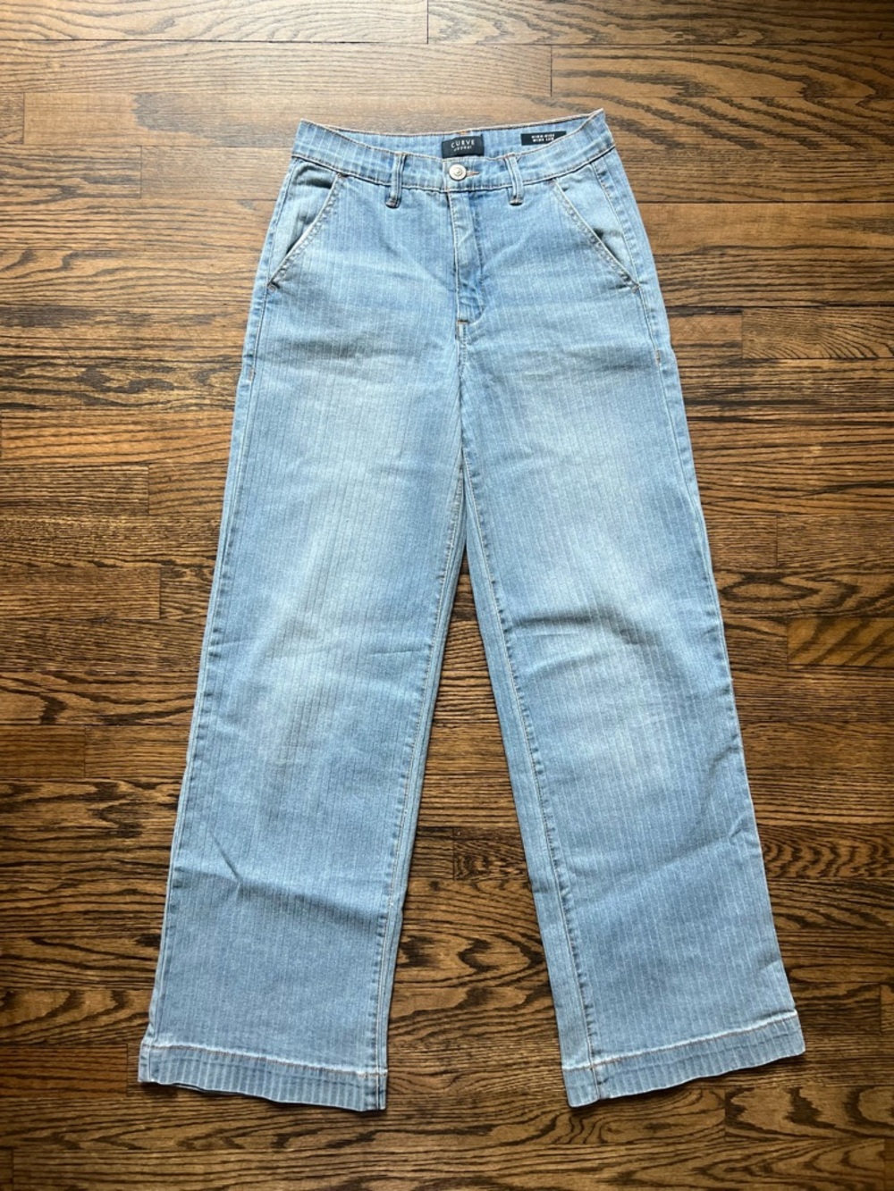 Curve appeal light pinstriped wide leg jeans
